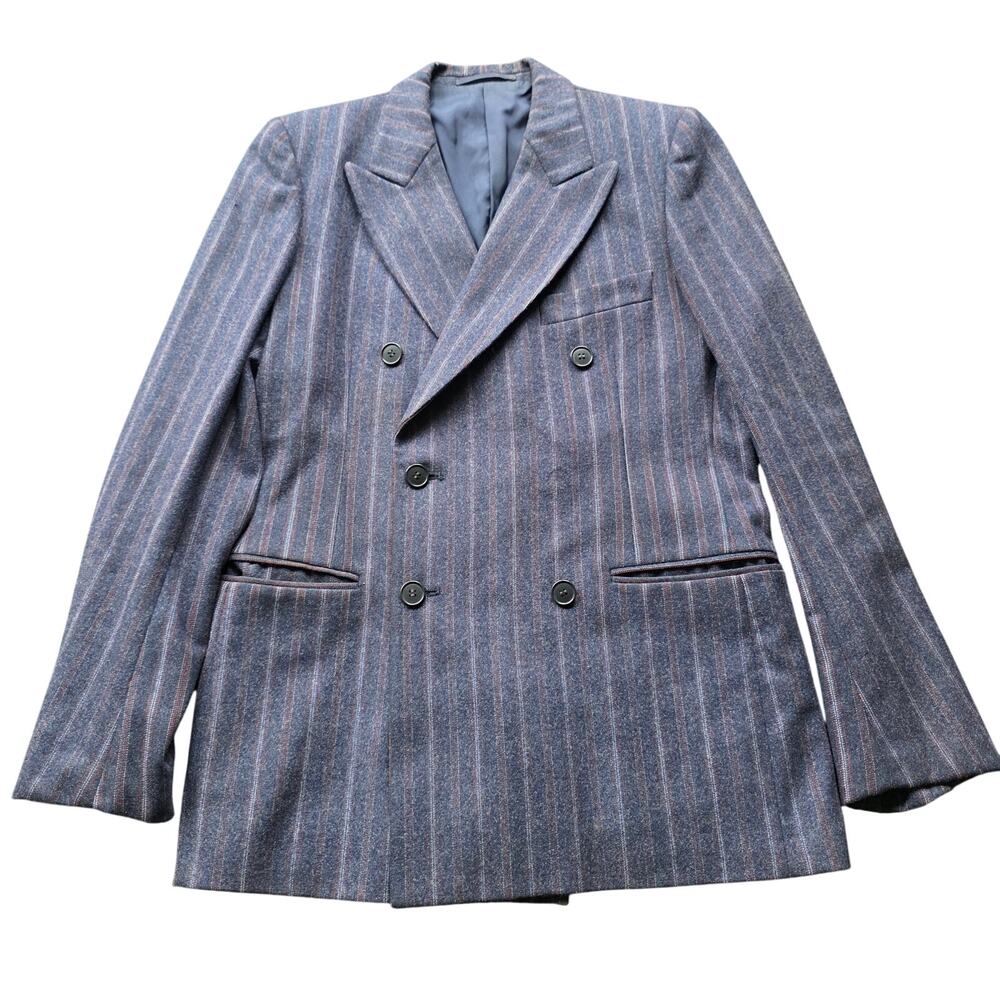Vintage Marco Polo Paris Double Breasted Pinstripe Wool Blazer Size 3